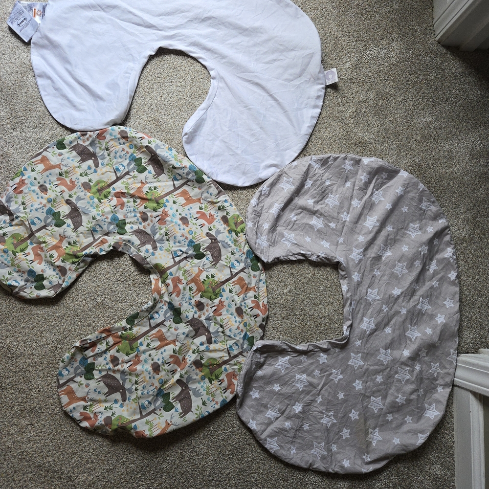 Boppy Nursing Pillow Cover Trio in White, Grey, and Woodland Print